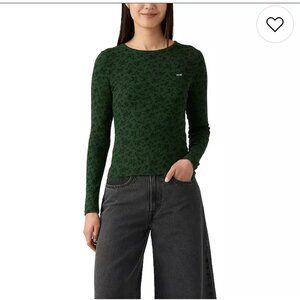 Levi's hayes long sleeve thermal green black flowers large nwot